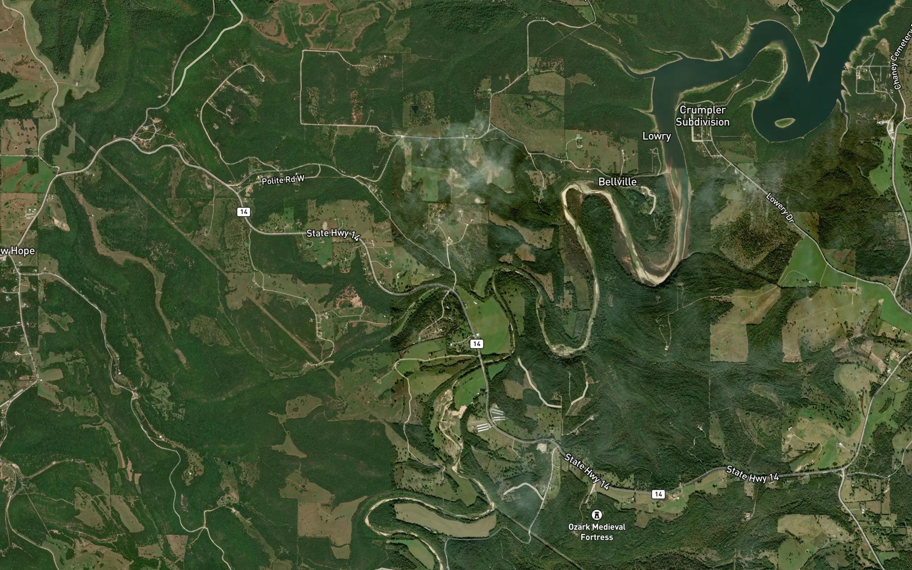 Satellite map of the Sidney Creek