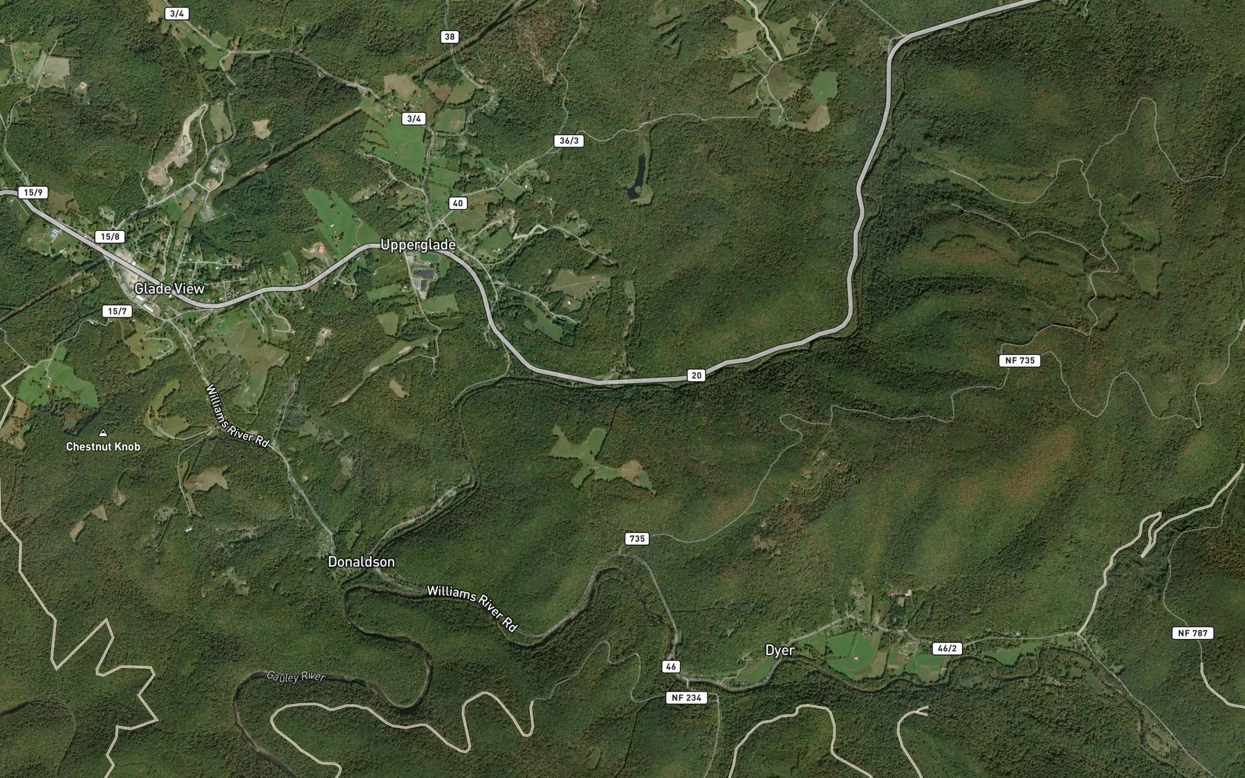 Satellite map of the Upper Glade Run