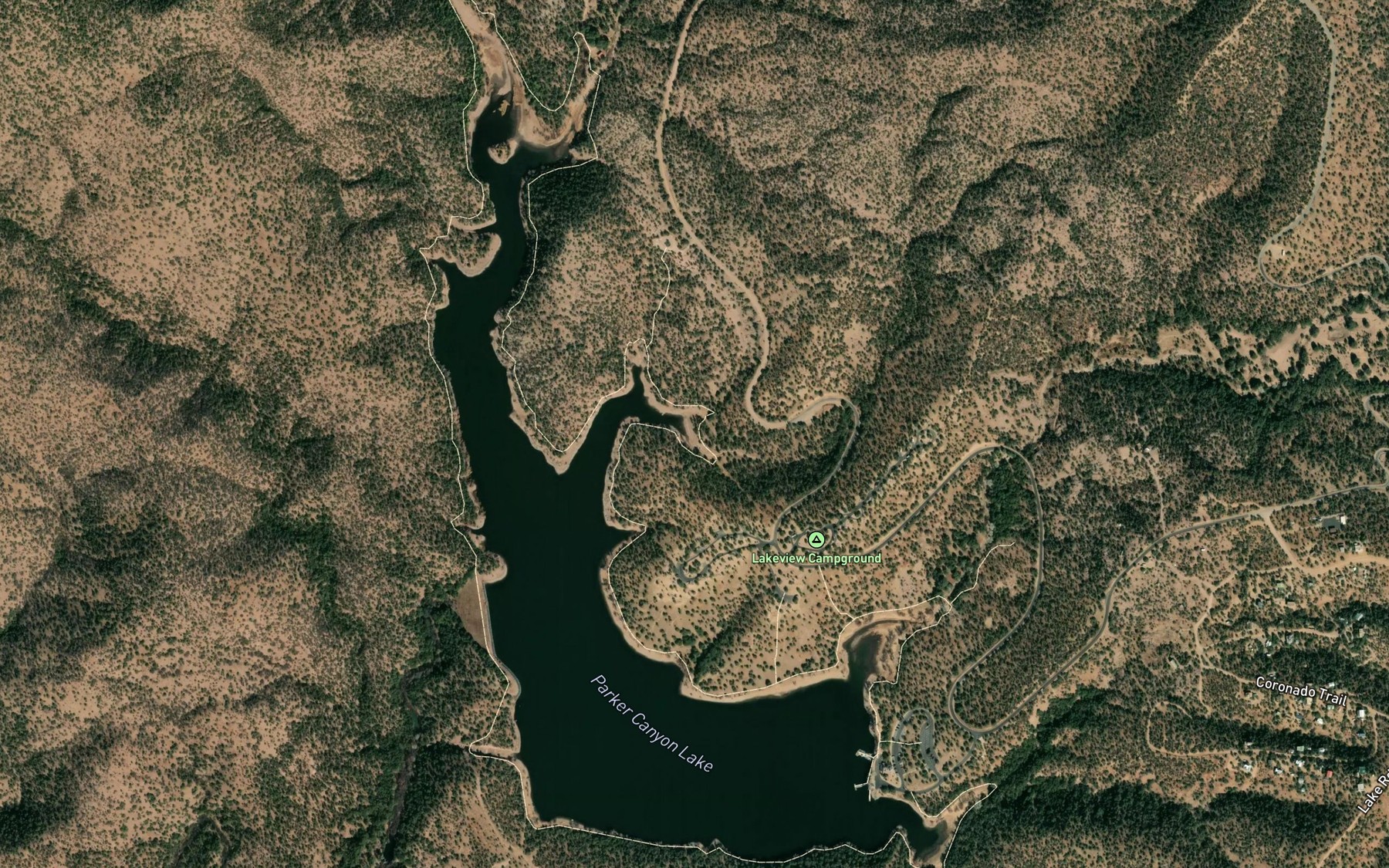 Satellite map of the Parker Canyon Lake