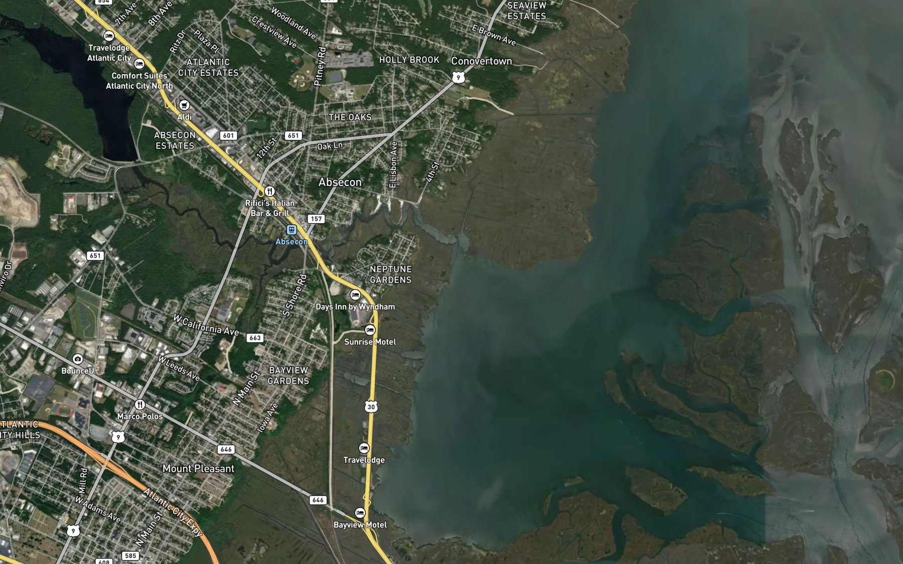 Satellite map of the Absecon Creek