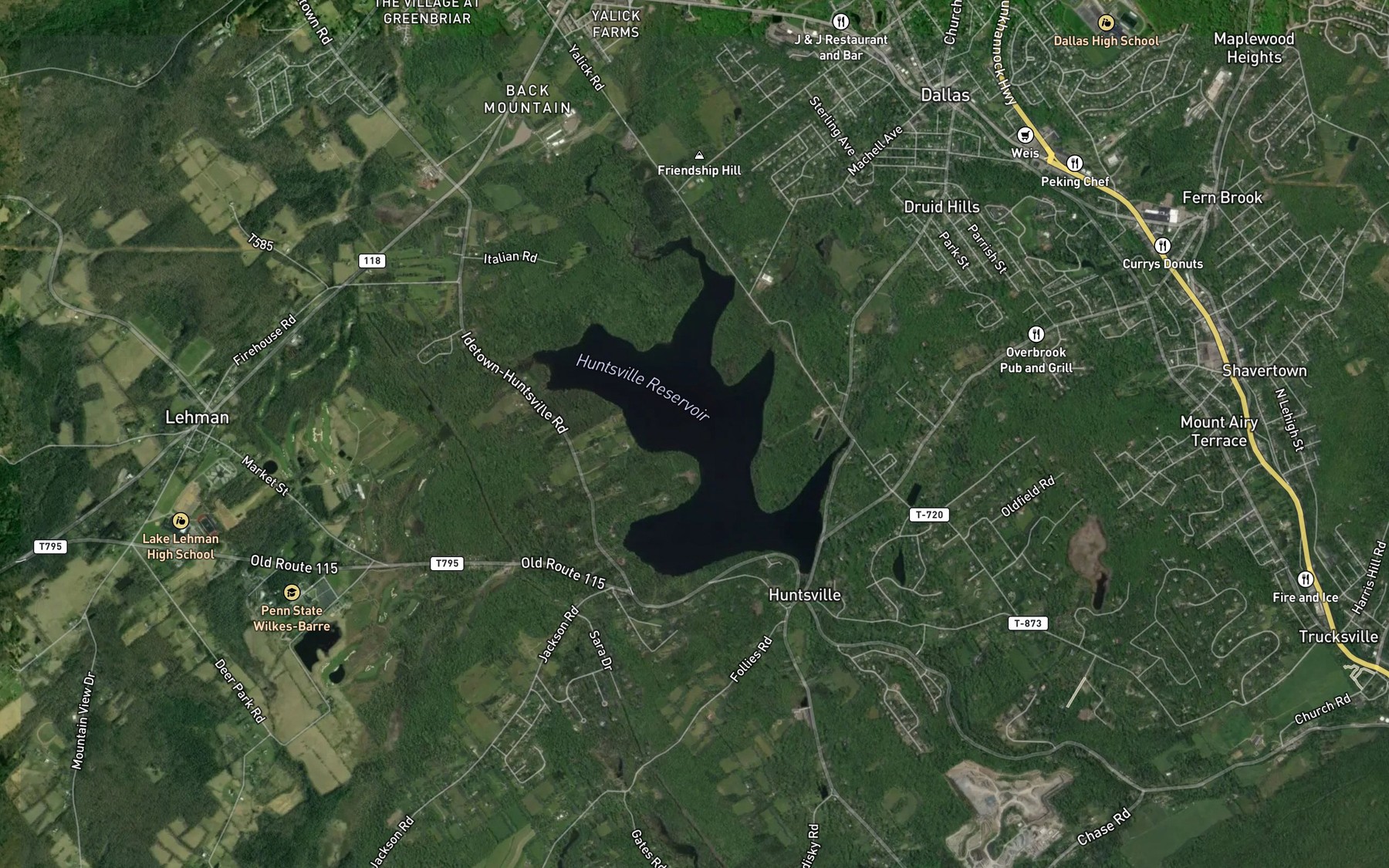 Satellite map of the Huntsville Reservoir