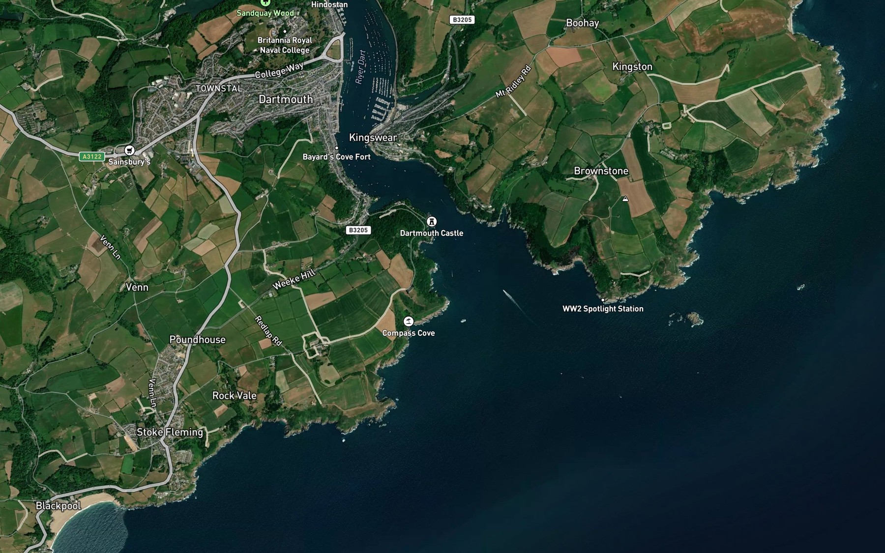Satellite map of the Deadmans Cove