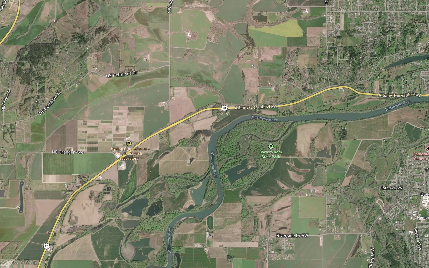 Satellite map of the Bowers Slough
