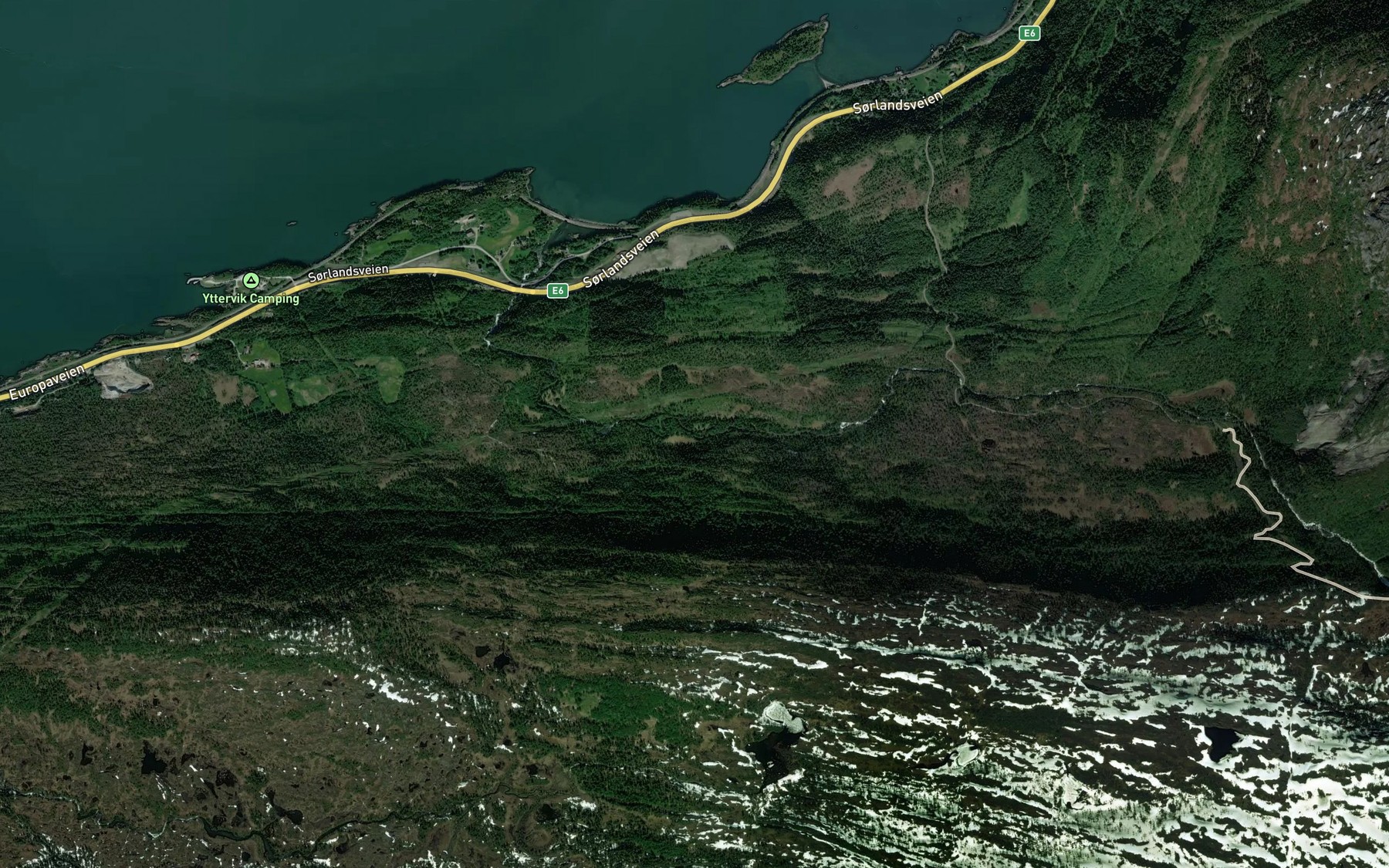 Satellite map of the Skamdalselva