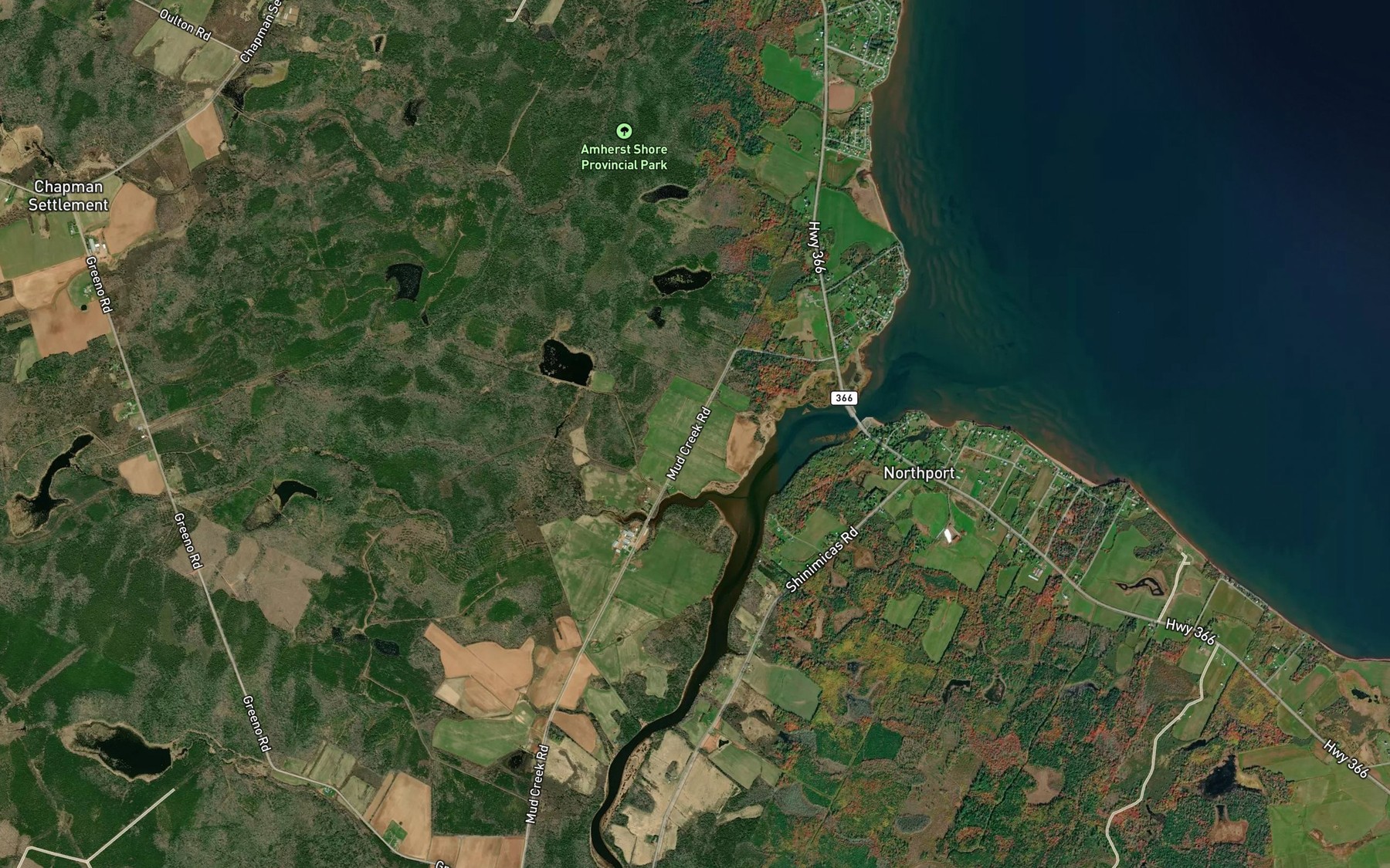 Satellite map of the Mud Creek