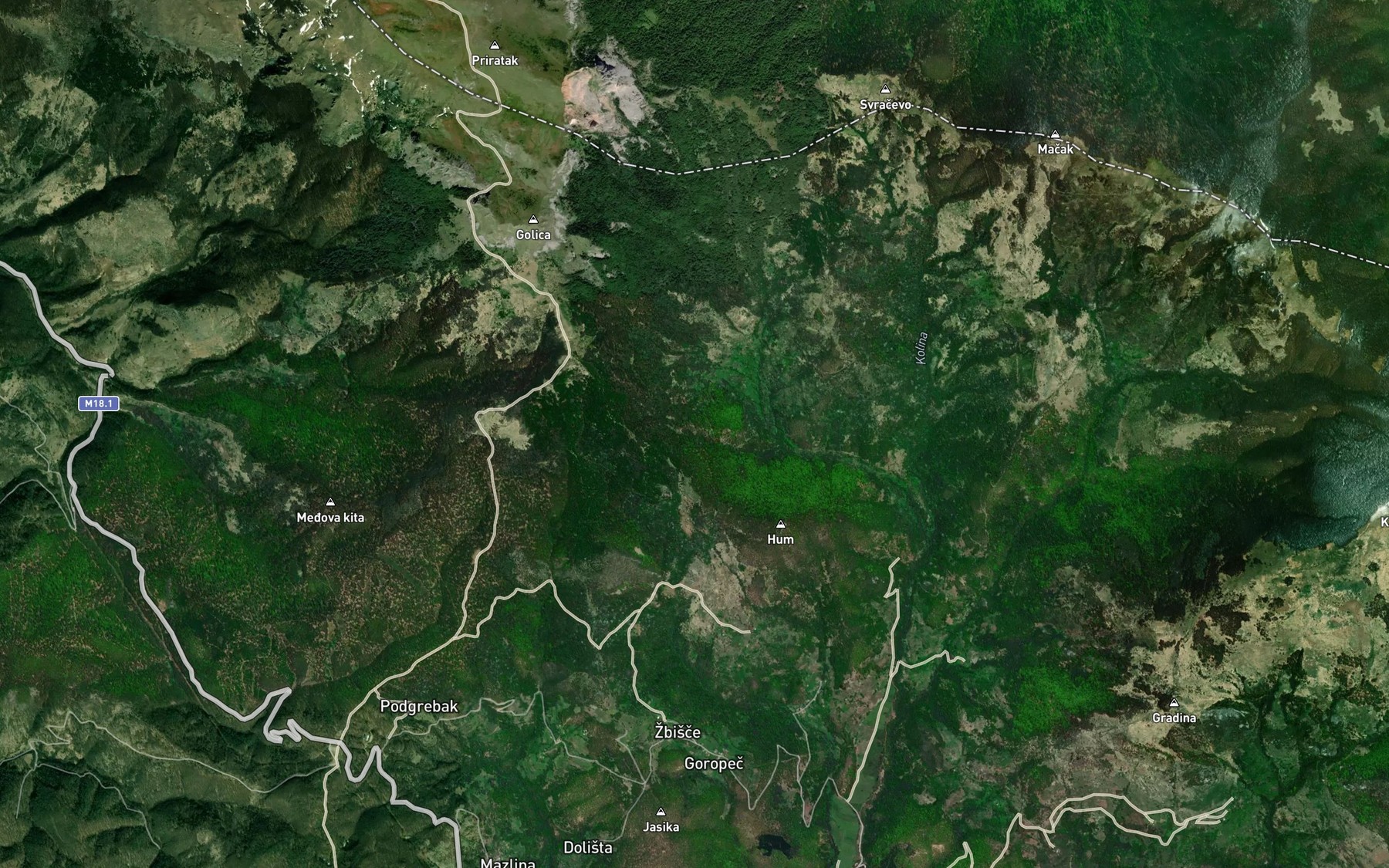 Satellite map of the Bijele Vode