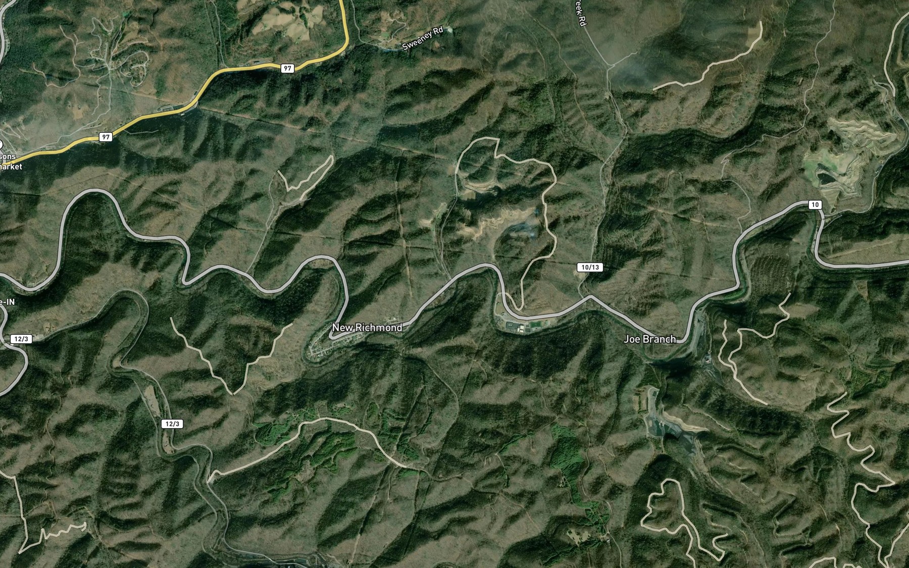 Satellite map of the Jims Branch