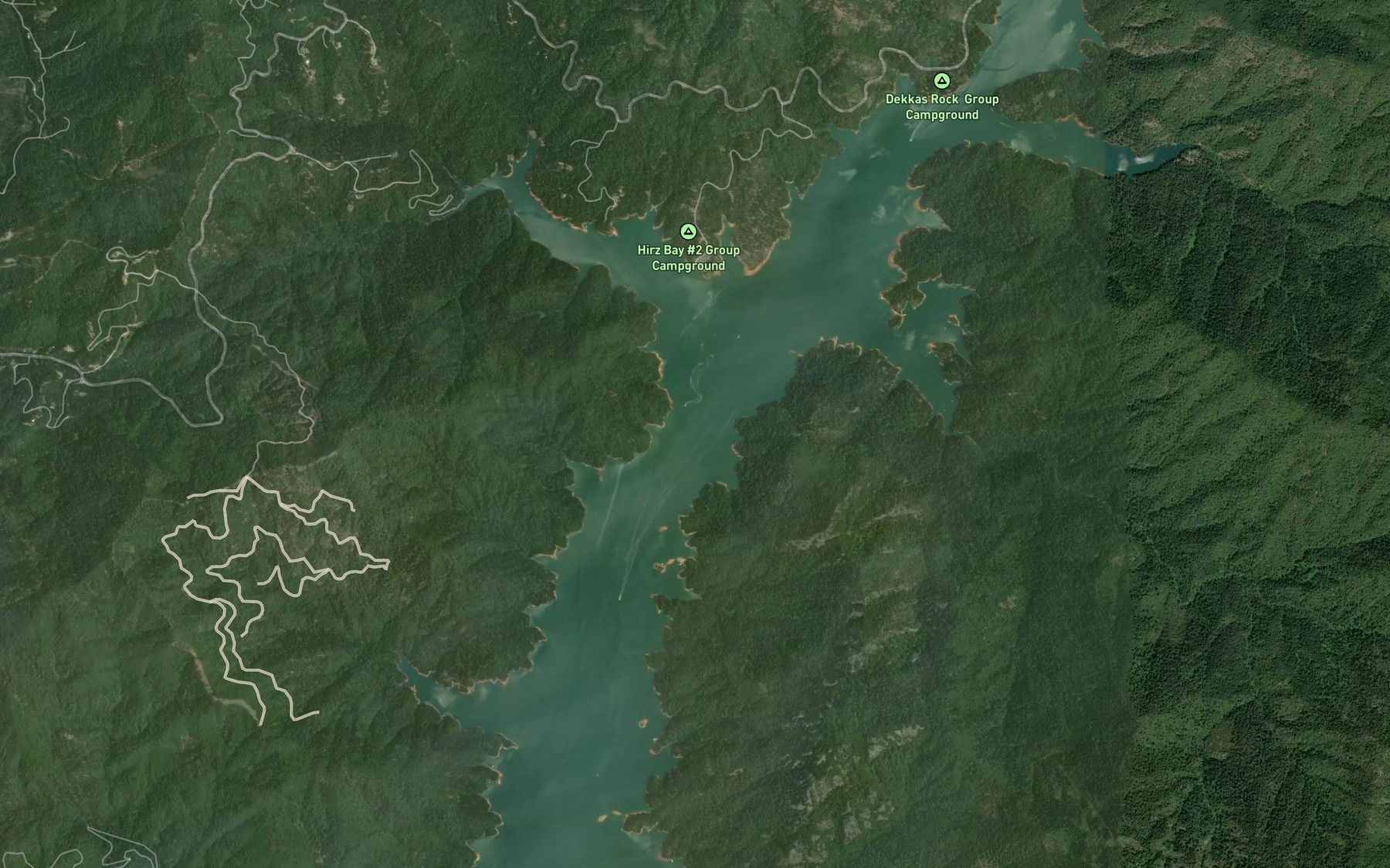 Satellite map of the McCloud River Arm
