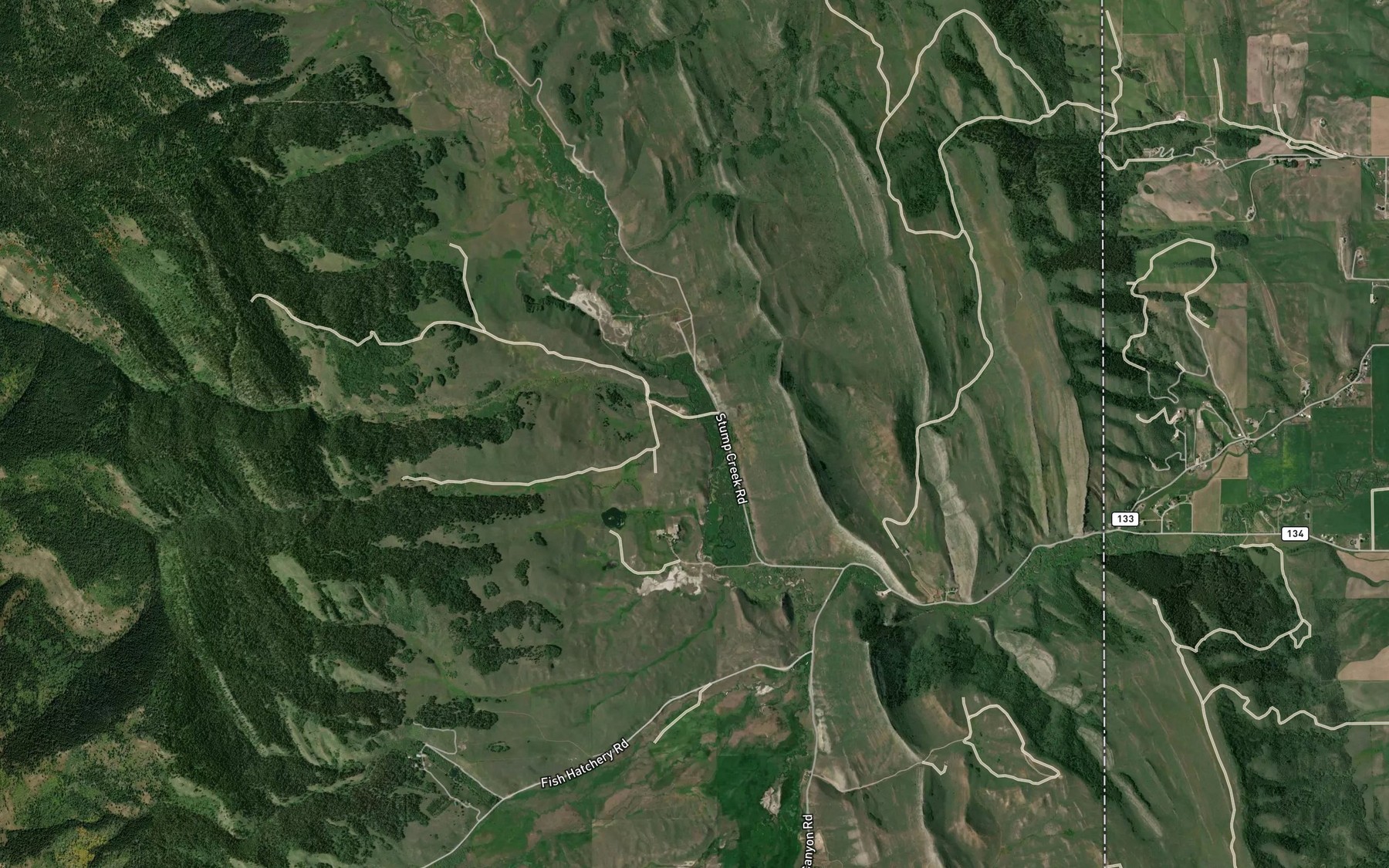 Satellite map of the Cow Creek