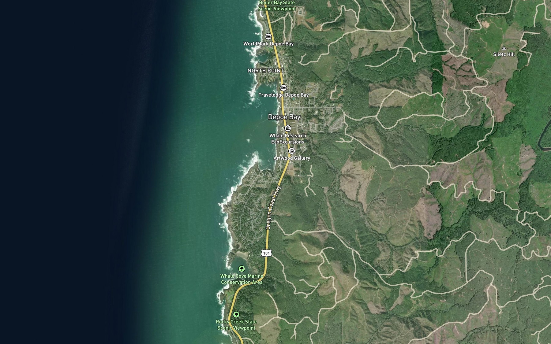 Satellite map of the Williams Creek