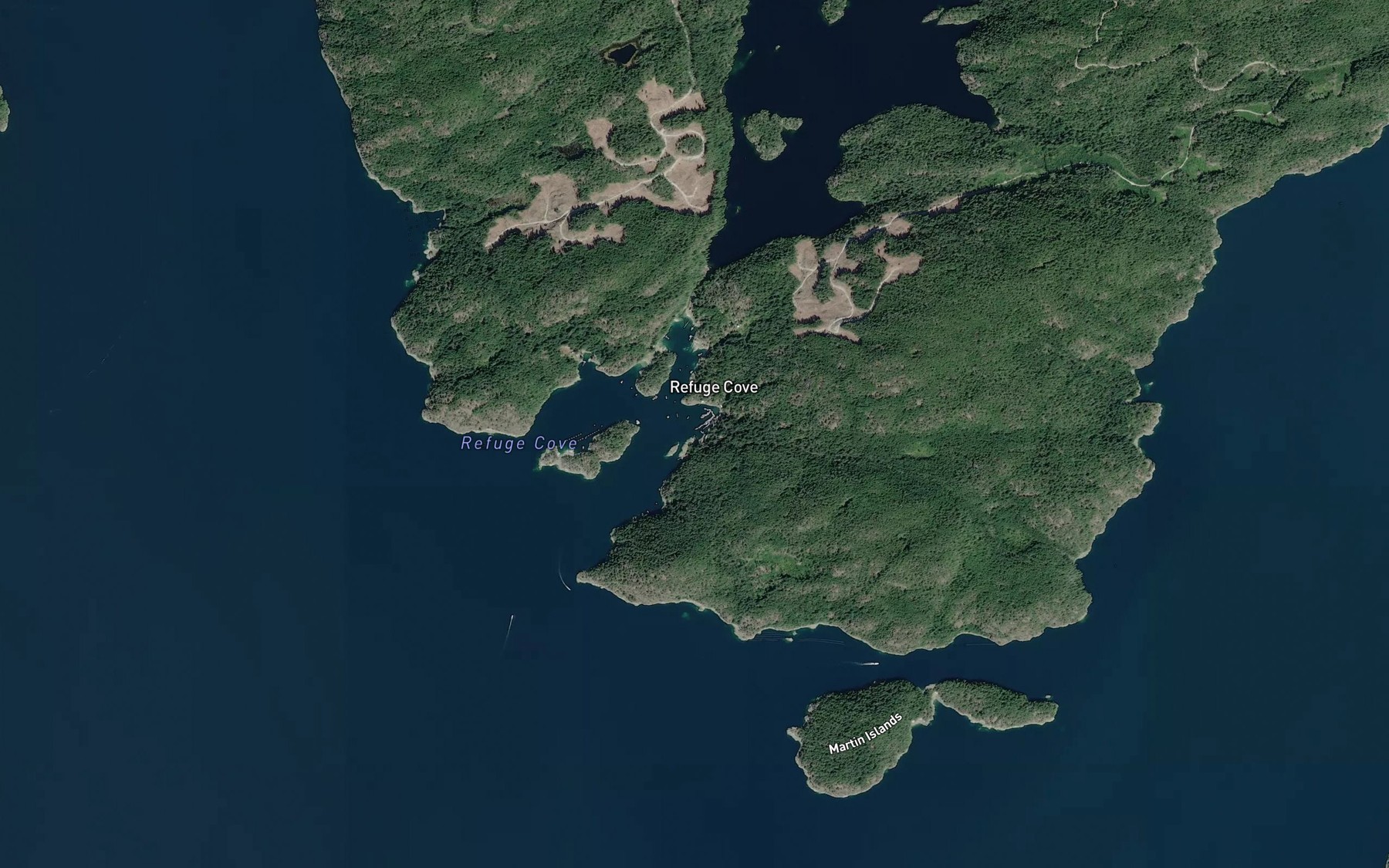 Satellite map of the Refuge Cove Sea Plane Base