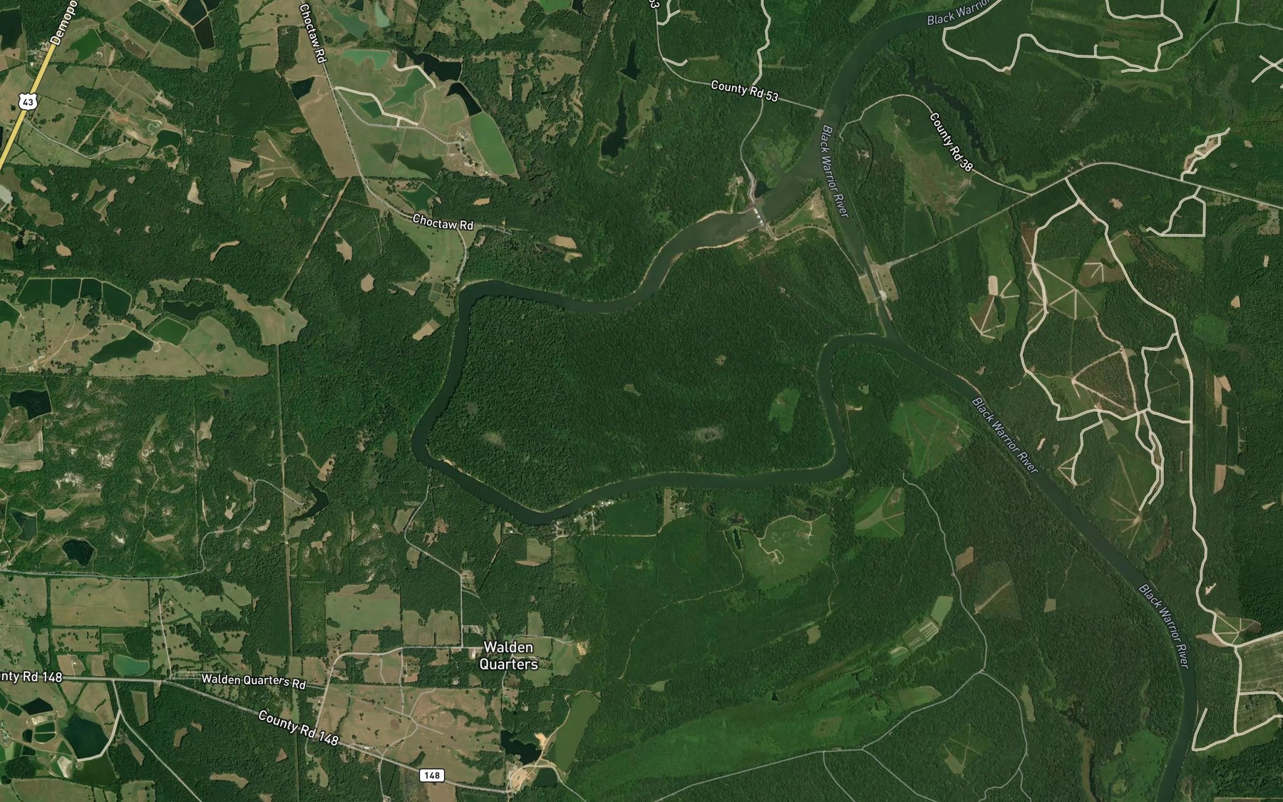 Satellite map of the Choctaw Bend