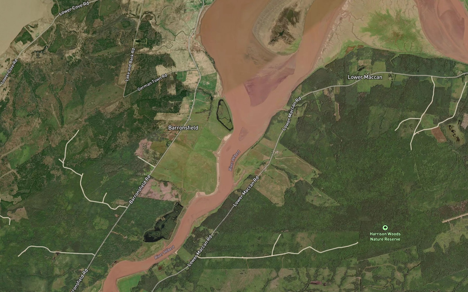 Satellite map of the Bakers Brook