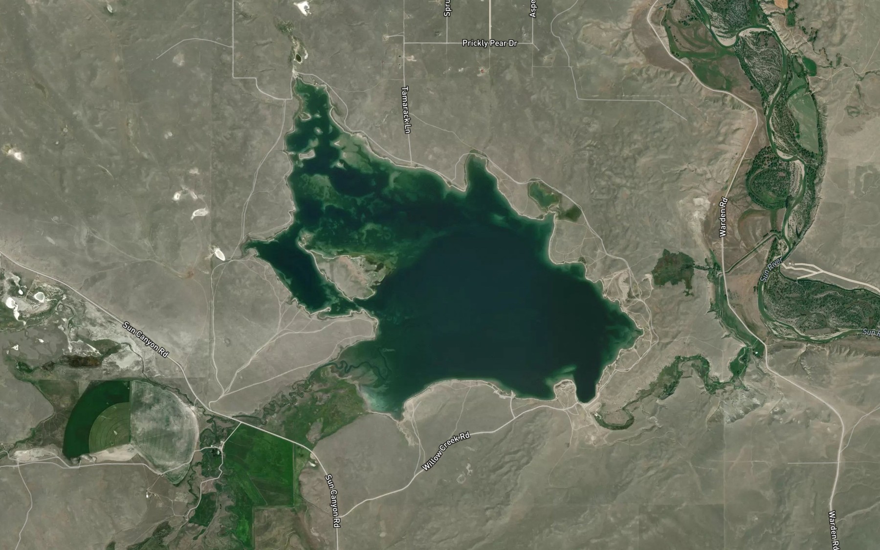 Satellite map of the Willow Creek Reservoir