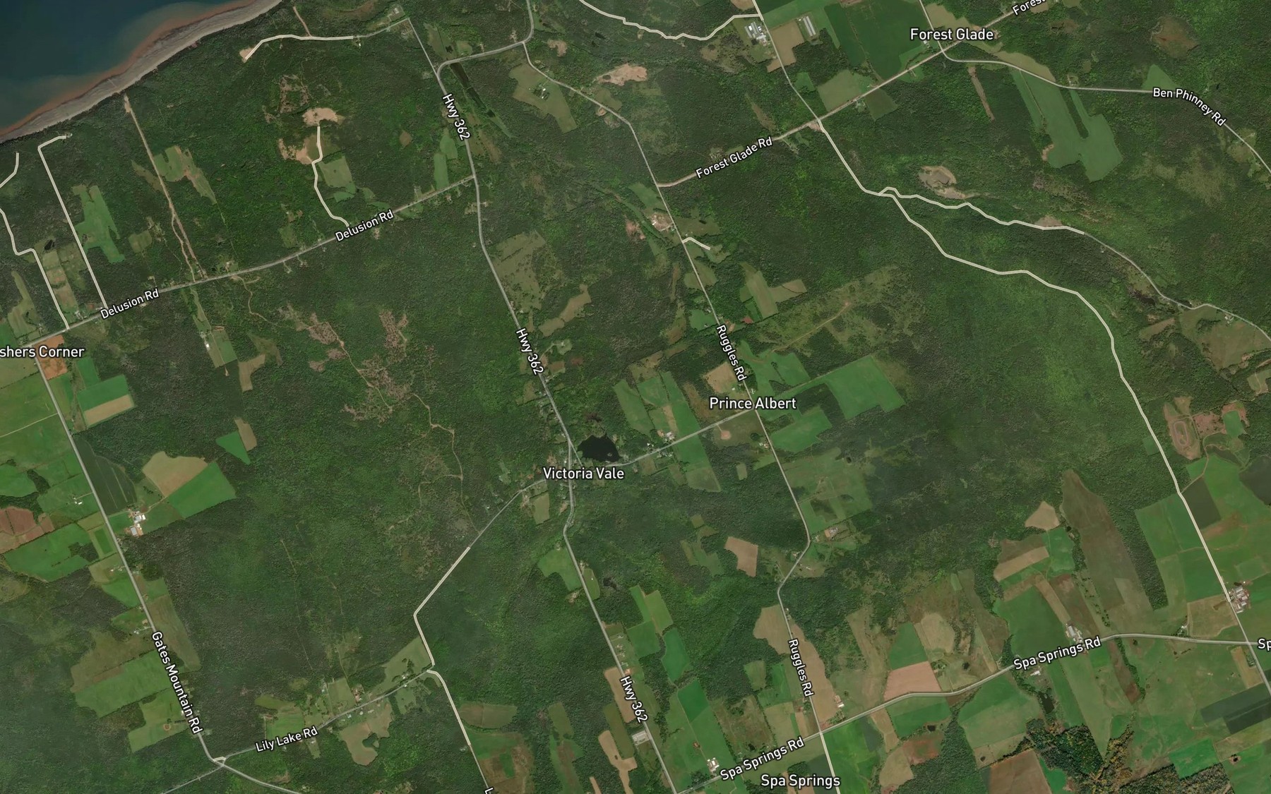 Satellite map of the Phinneys Pond