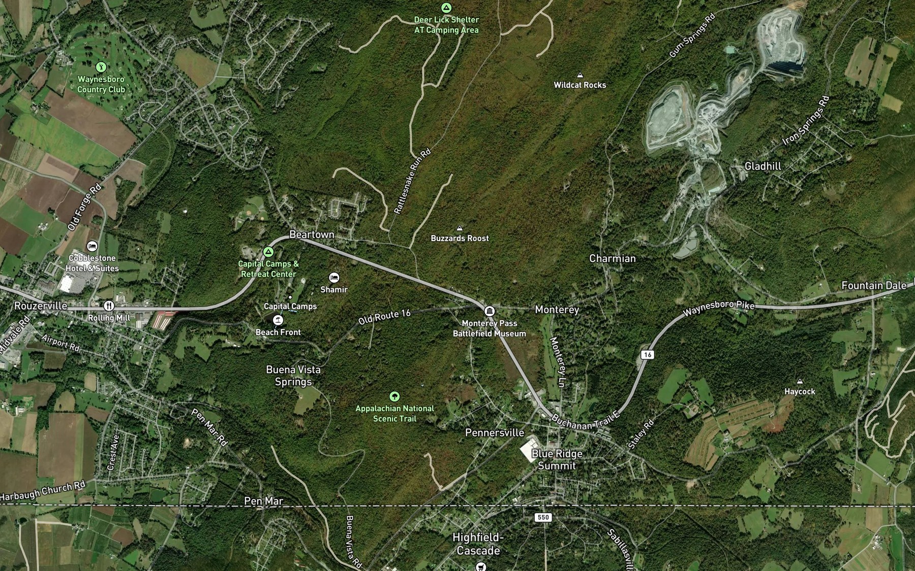 Satellite map of the Devils Run