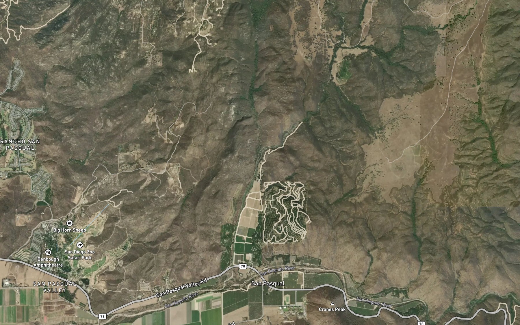 Satellite map of the Guejito Creek