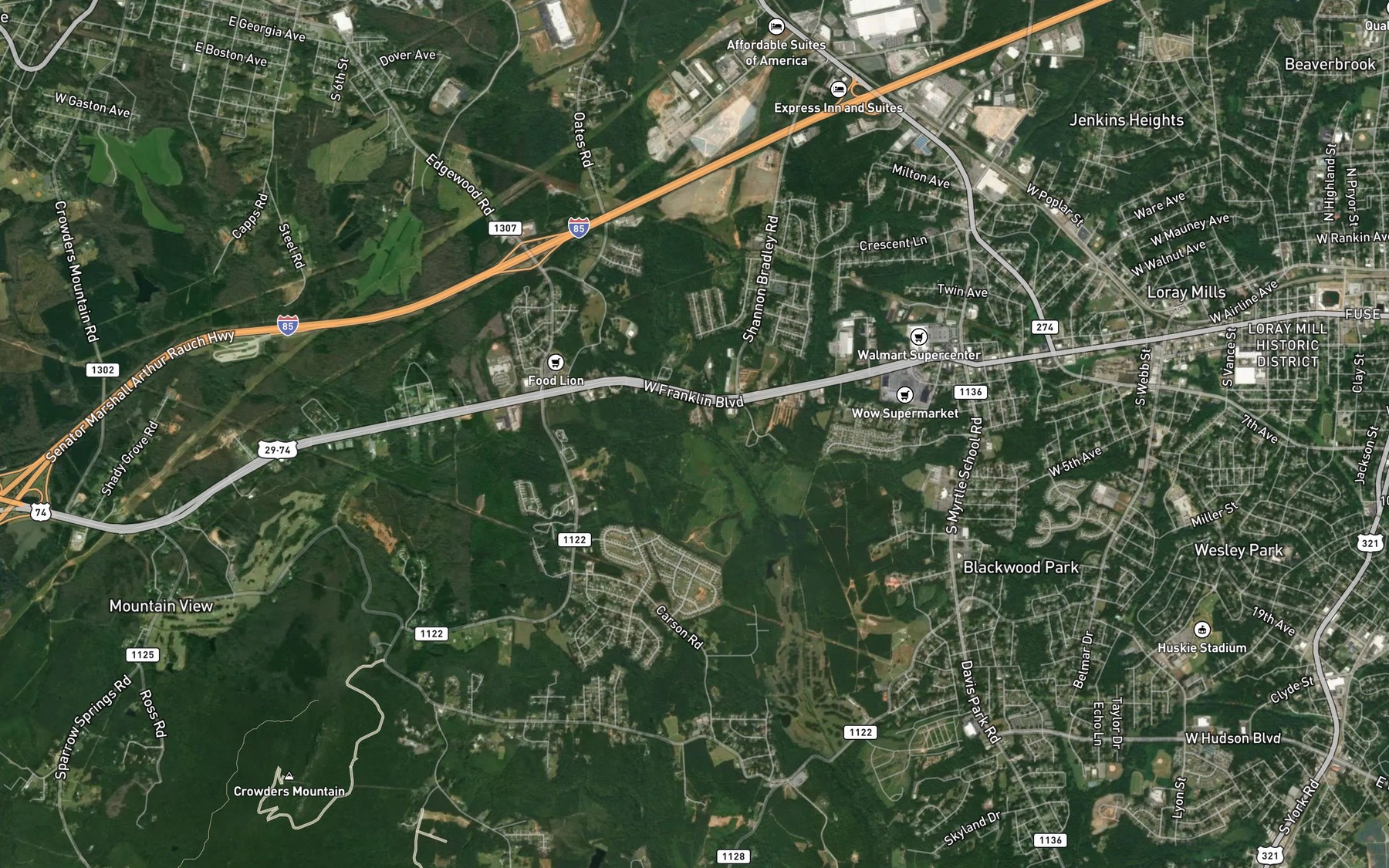 Satellite map of the Oates Creek