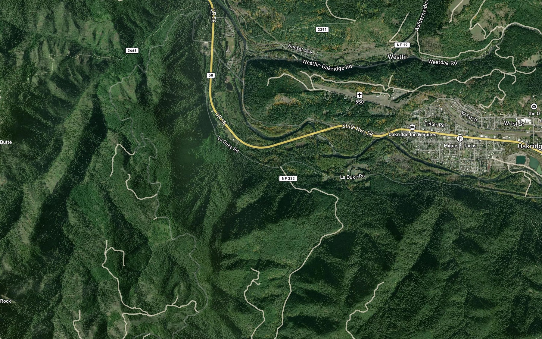 Satellite map of the Spot Creek