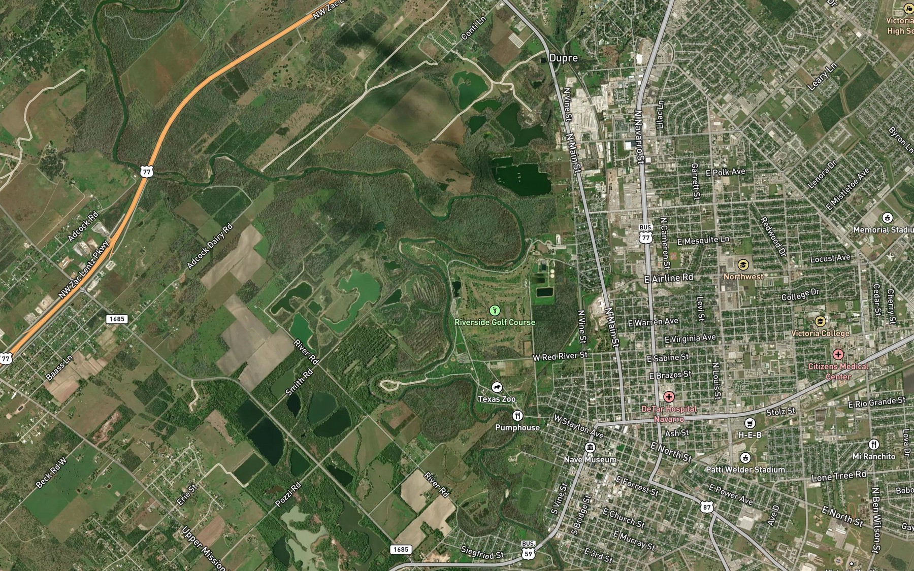Satellite map of the Optimist Ponds