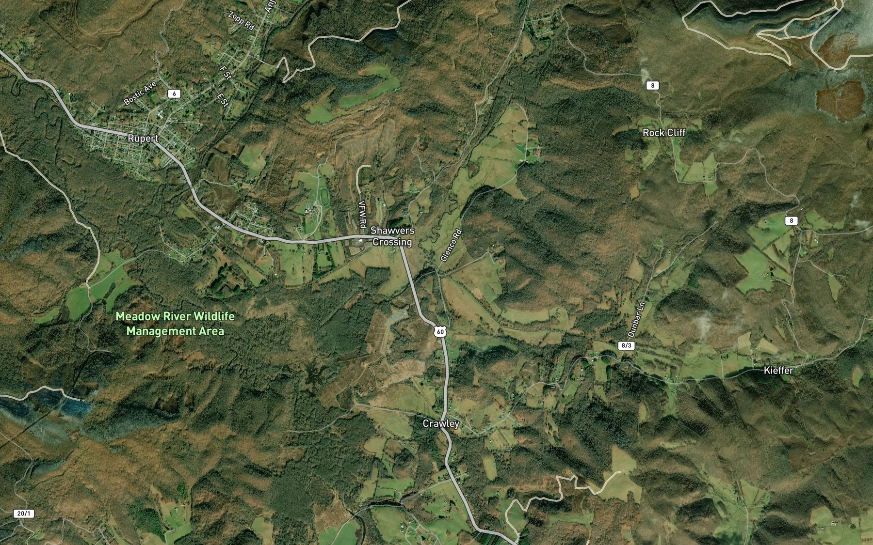 Satellite map of the Beaver Creek