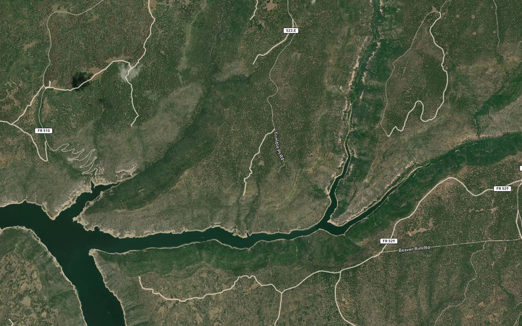 Satellite map of the Trimble Reservoir