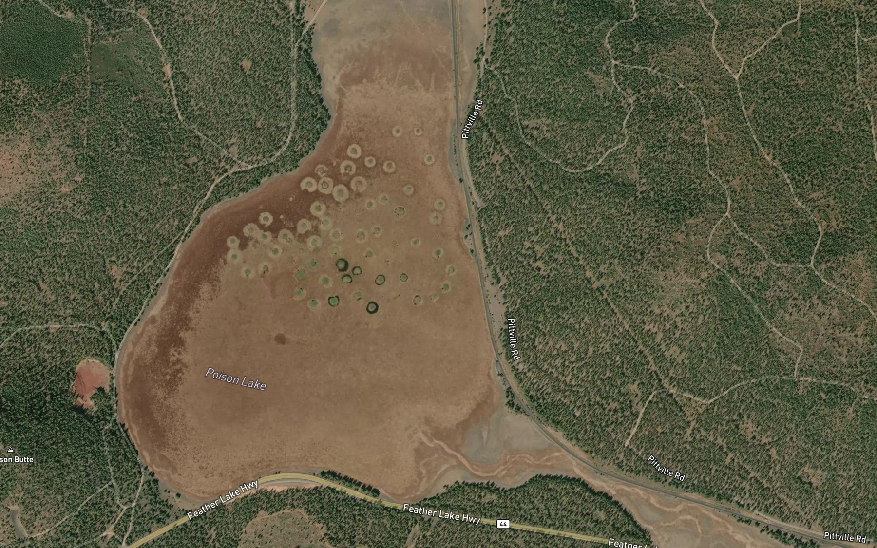 Satellite map of the Poison Lake