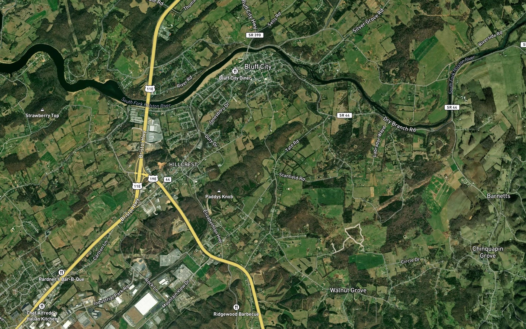 Satellite map of the Woods Branch