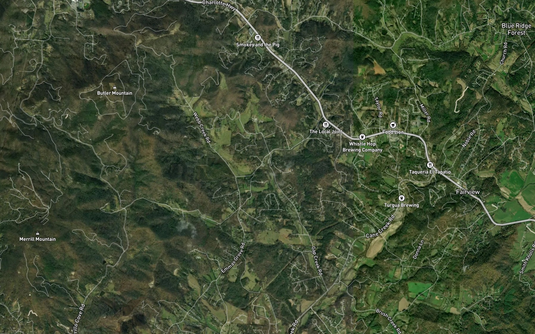Satellite map of the Webb Creek