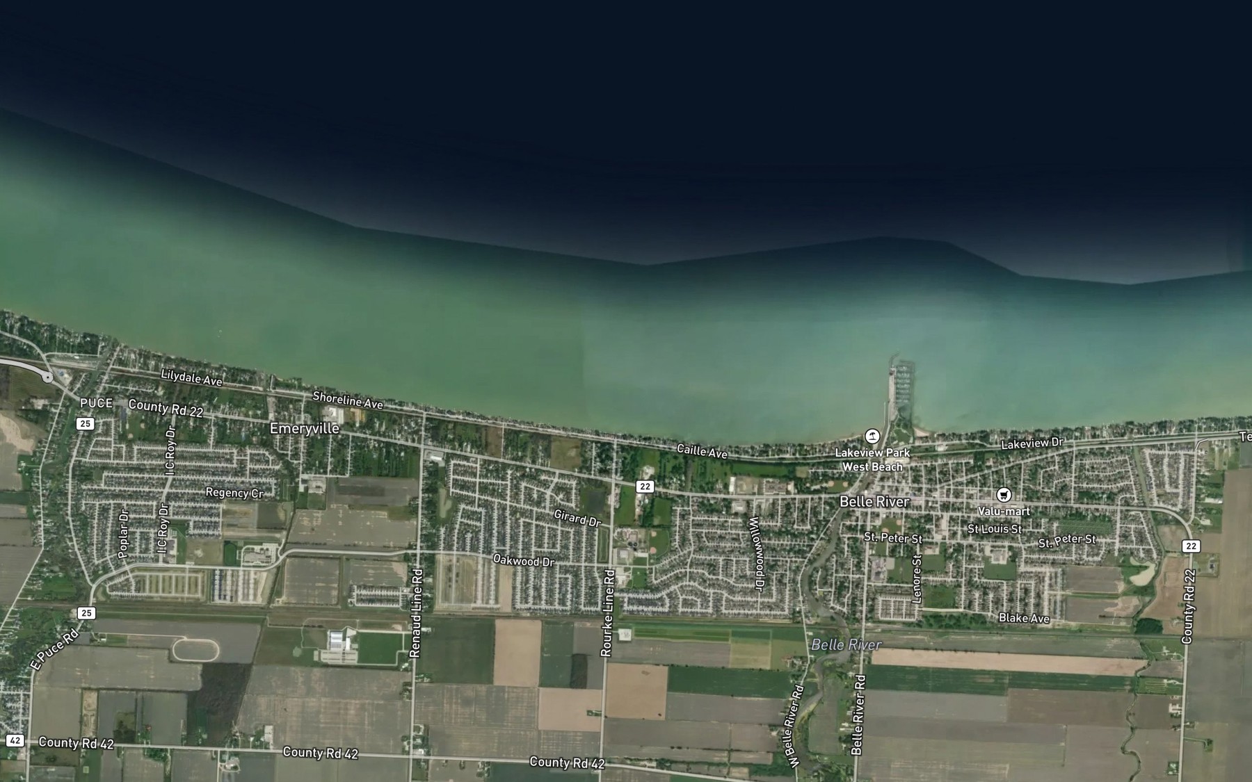 Satellite map of the Stover Creek