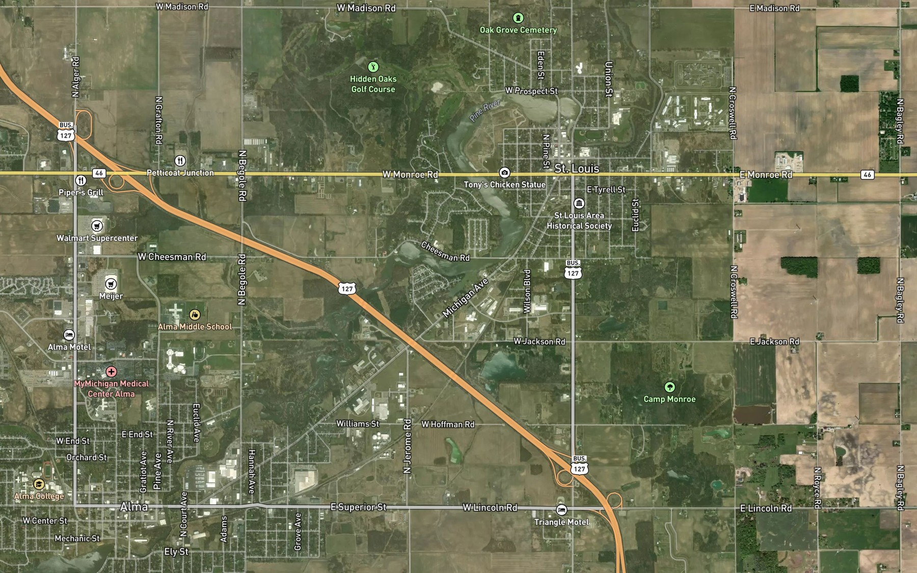 Satellite map of the Horse Creek