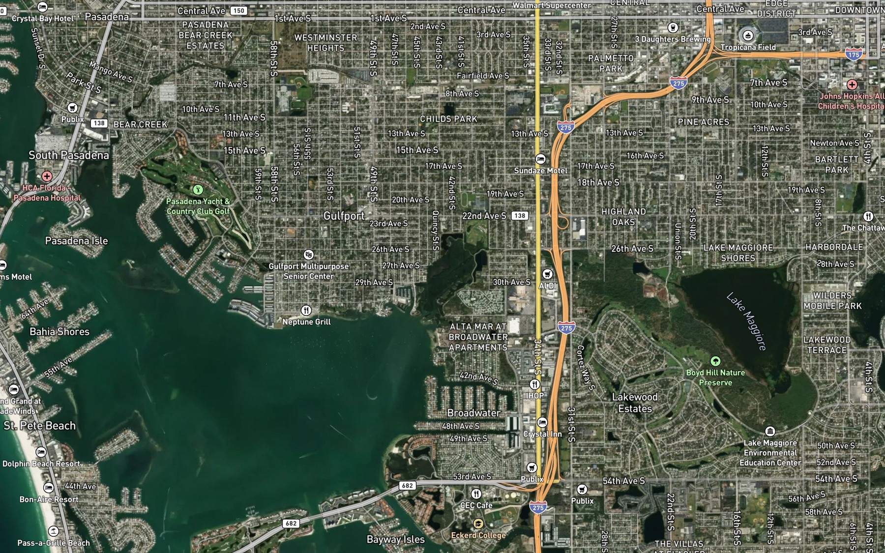 Satellite map of the Clam Bayou
