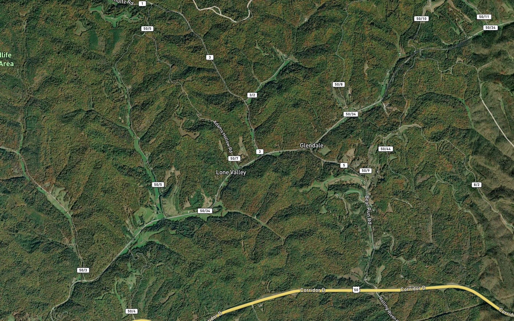Satellite map of the Douglas Run