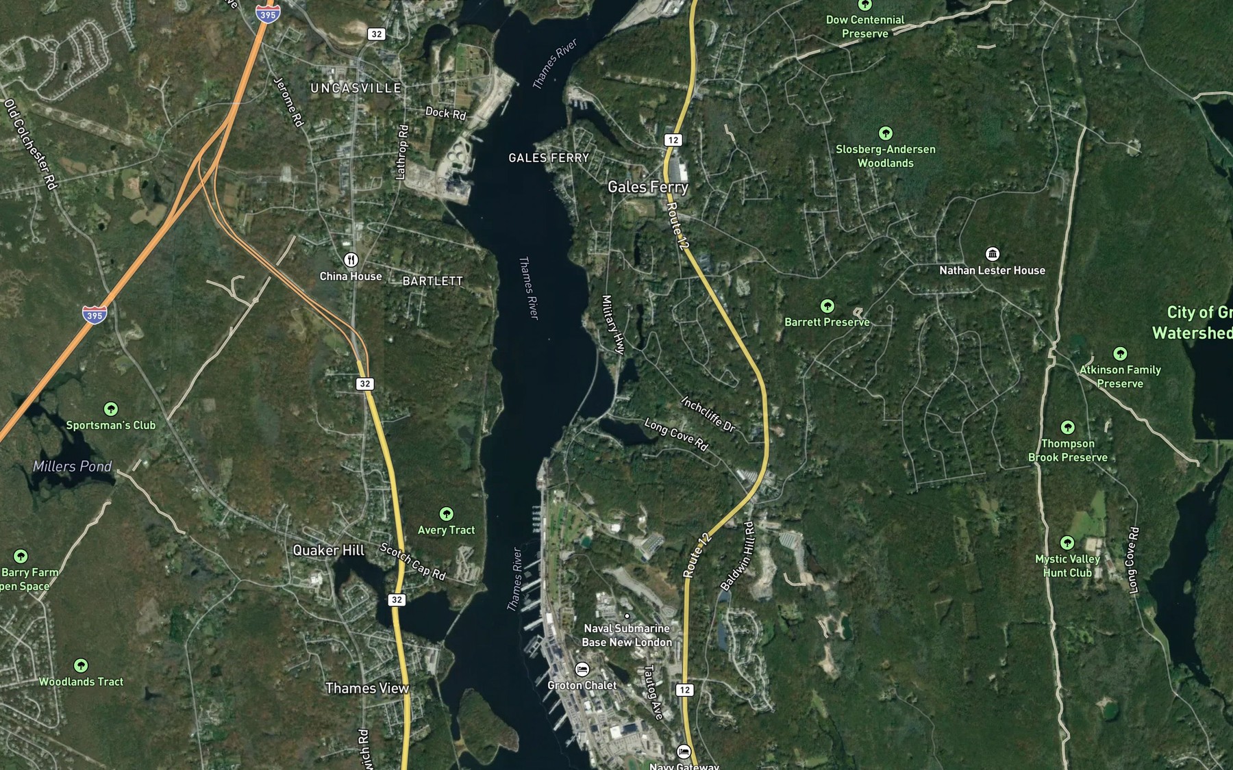 Satellite map of the Mill Cove