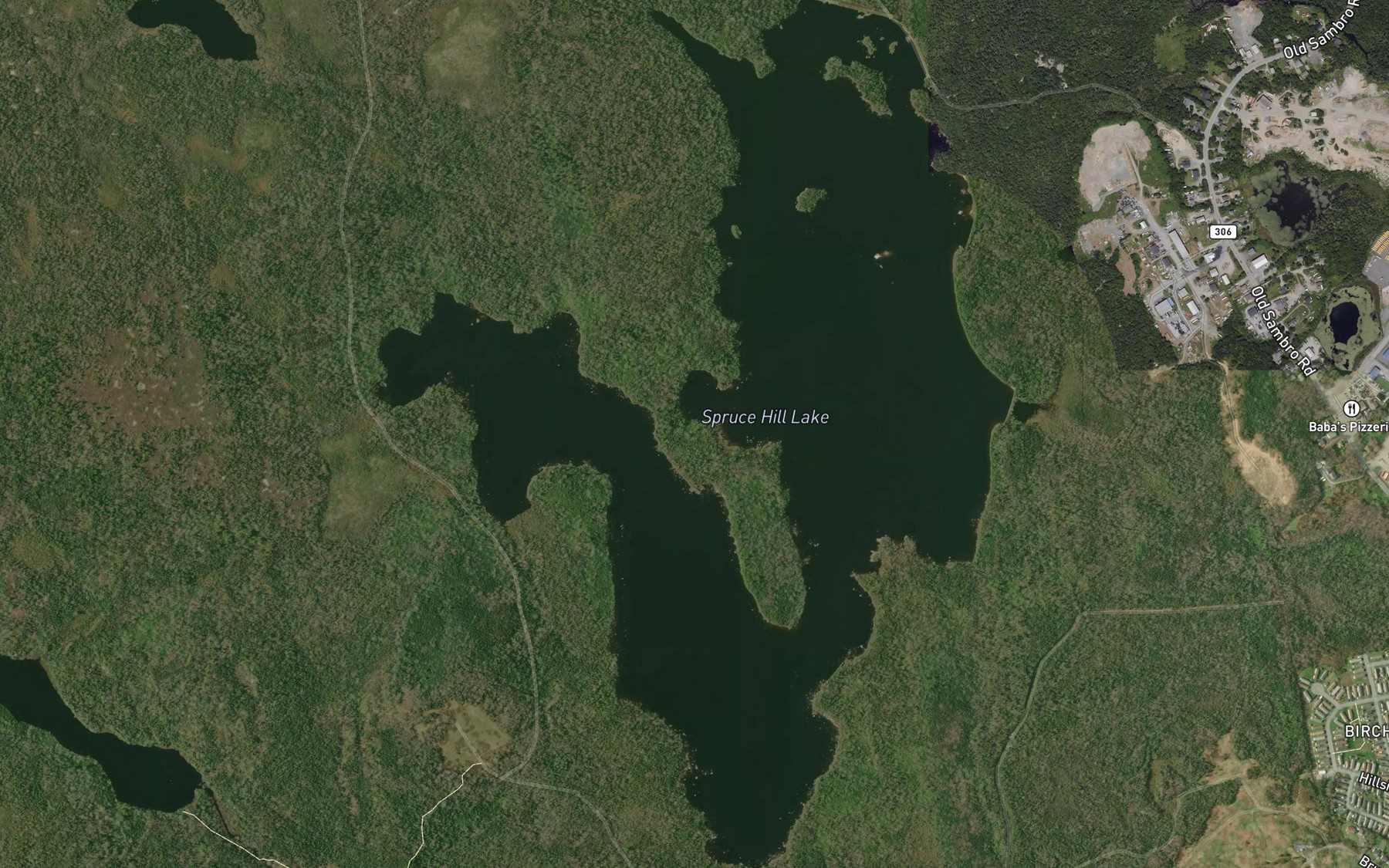 Satellite map of the Spruce Hill Lake