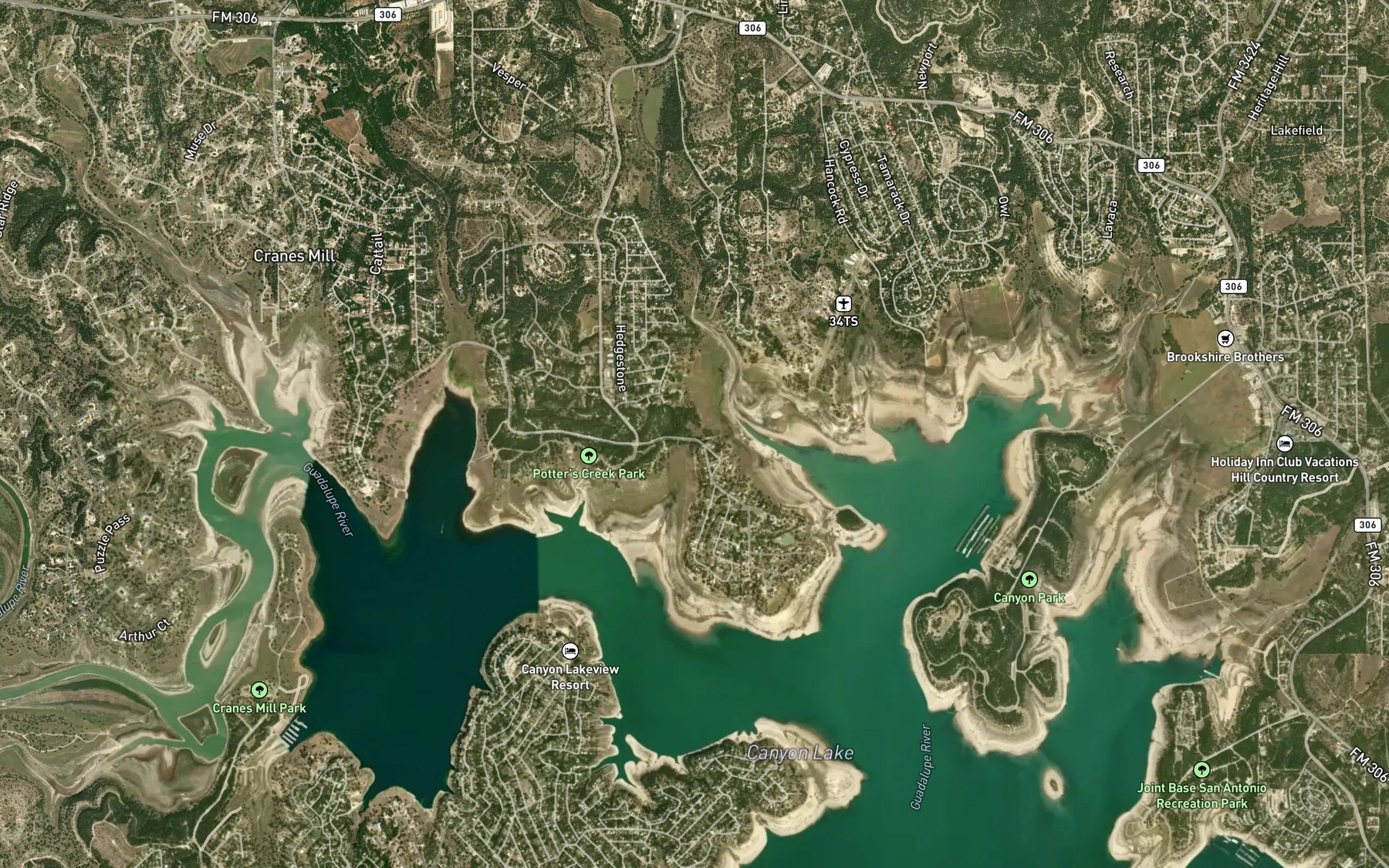 Satellite map of the Cranes Mill Springs