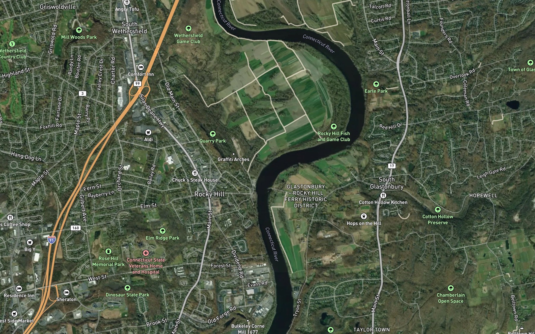 Satellite map of the Goff Brook