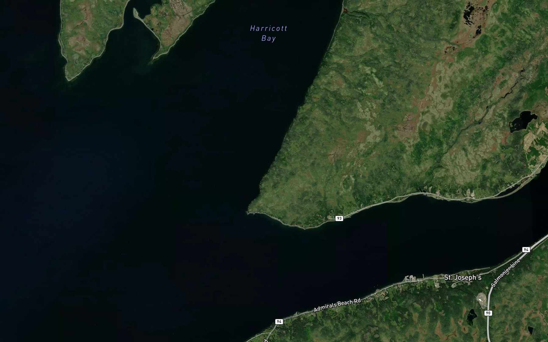 Satellite map of the Harricott Bay