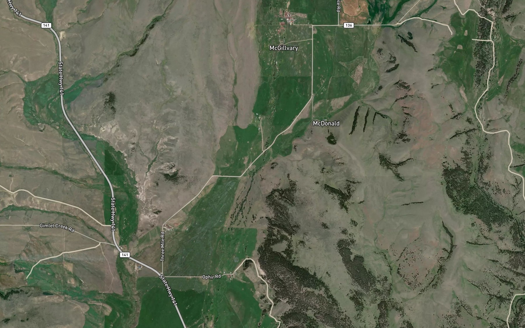 Satellite map of the Ballarat Creek