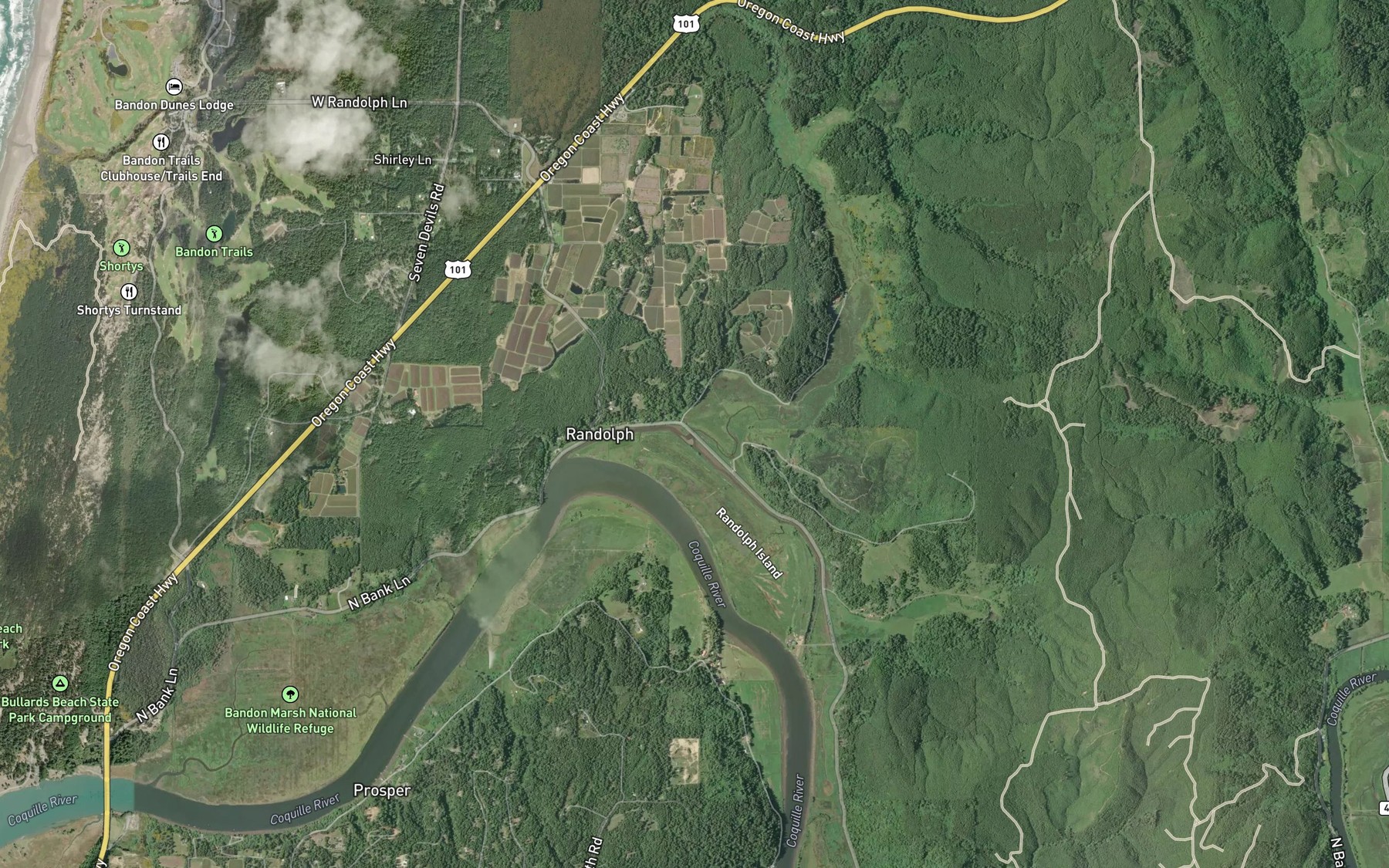 Satellite map of the Sevenmile Creek
