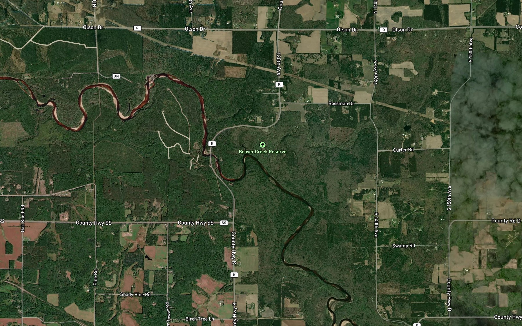 Satellite map of the Beaver Creek
