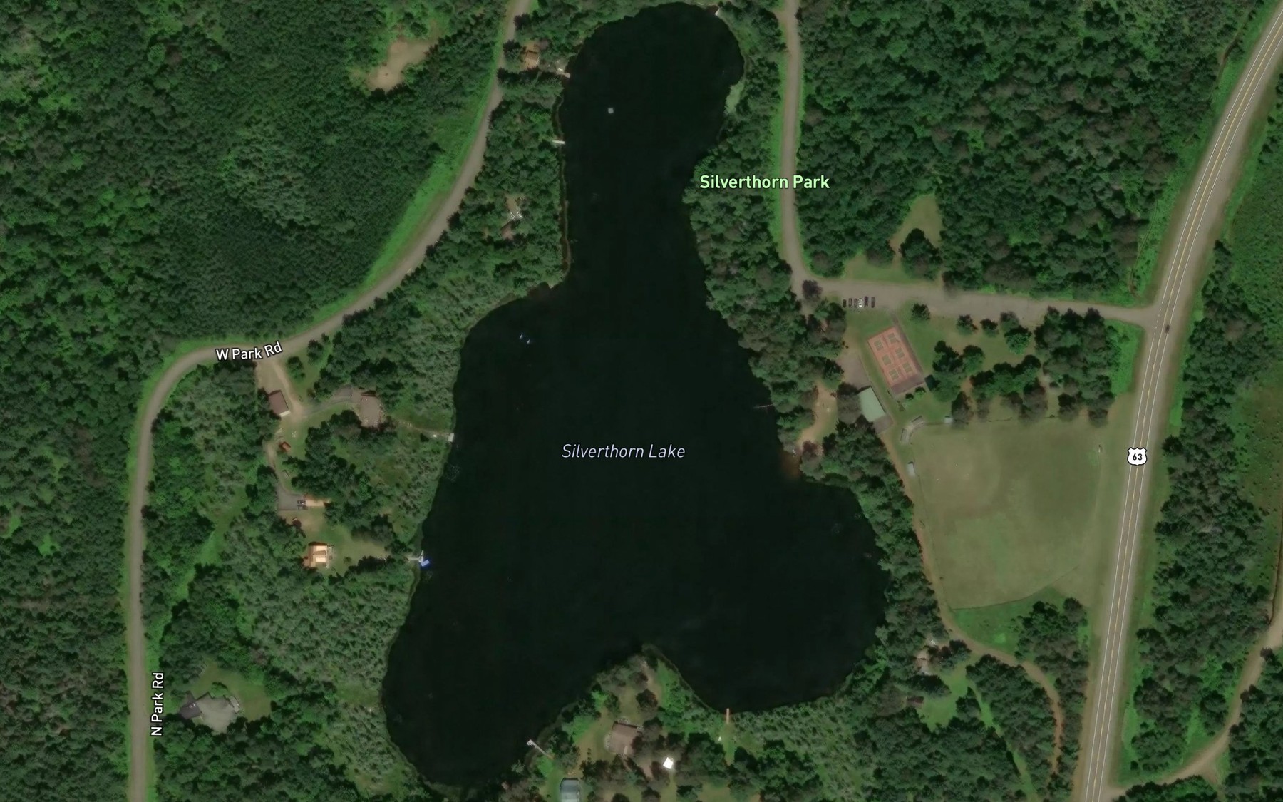 Satellite map of the Silverthorn Lake