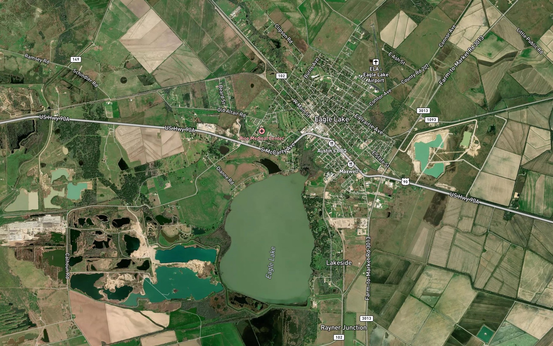 Satellite map of the McCreary Lake