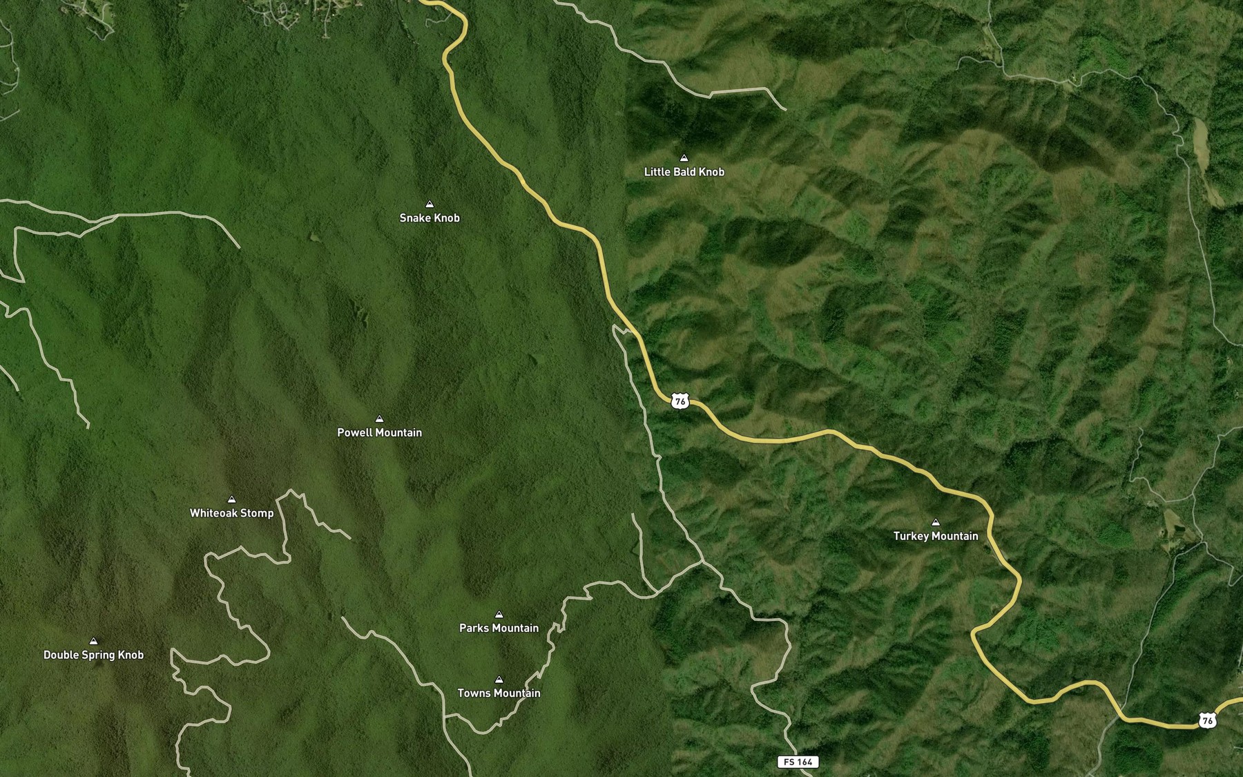 Satellite map of the Shook Branch