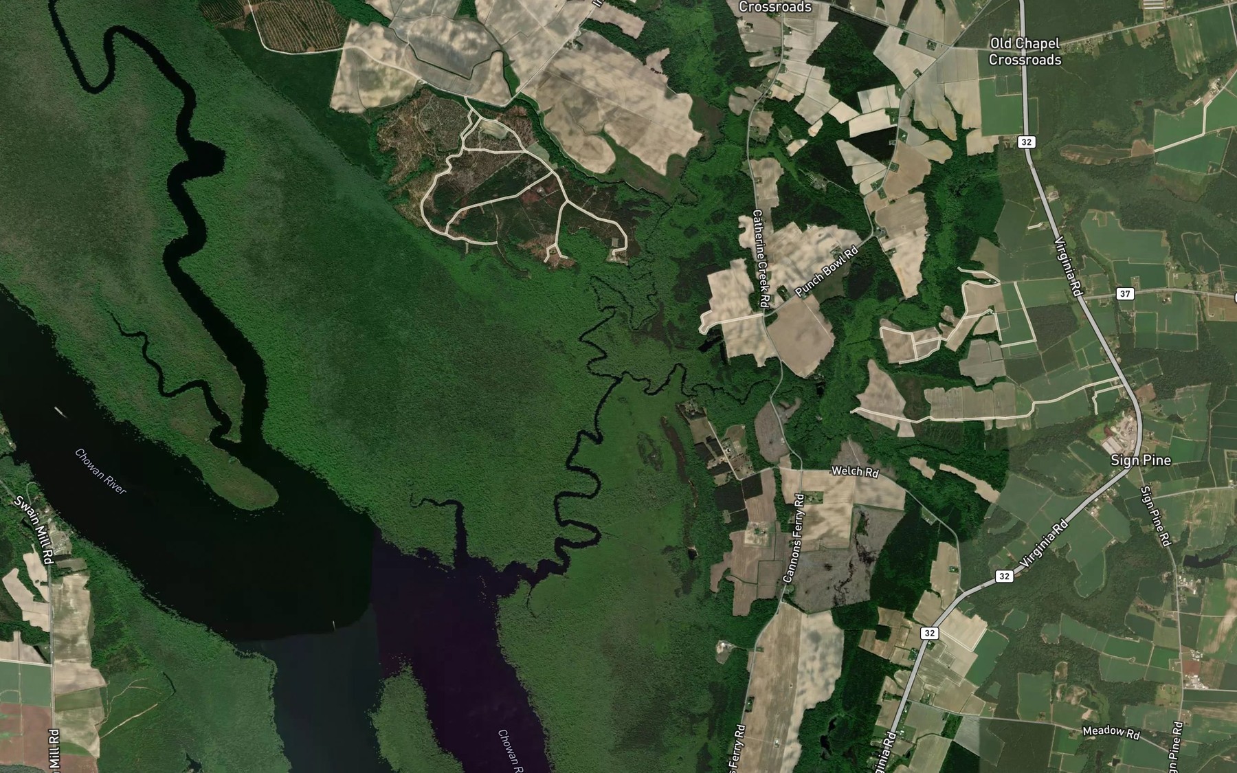 Satellite map of the Warwick Creek