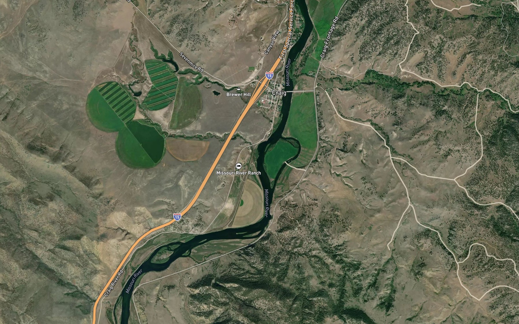 Satellite map of the Dog Creek