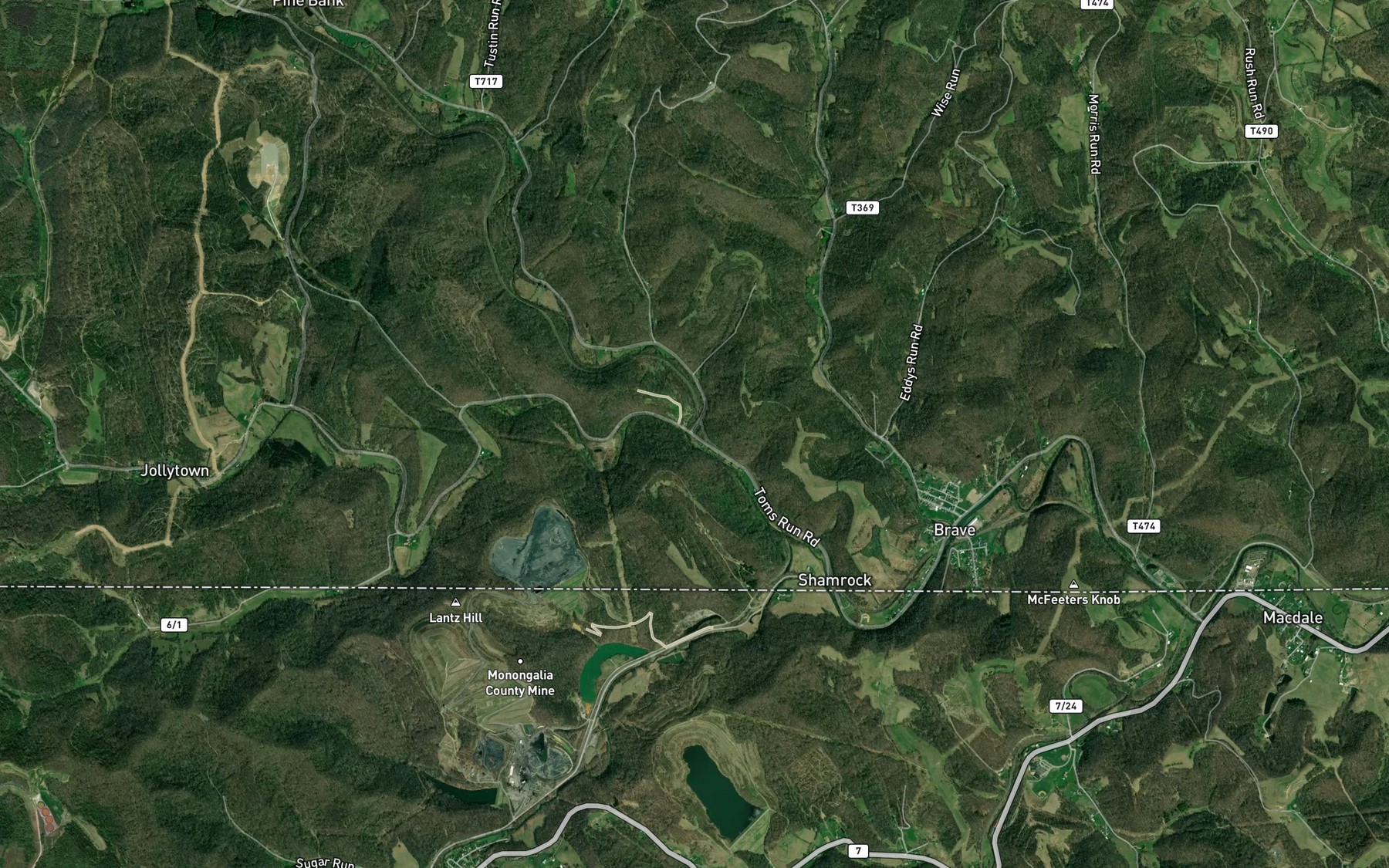 Satellite map of the Toms Run