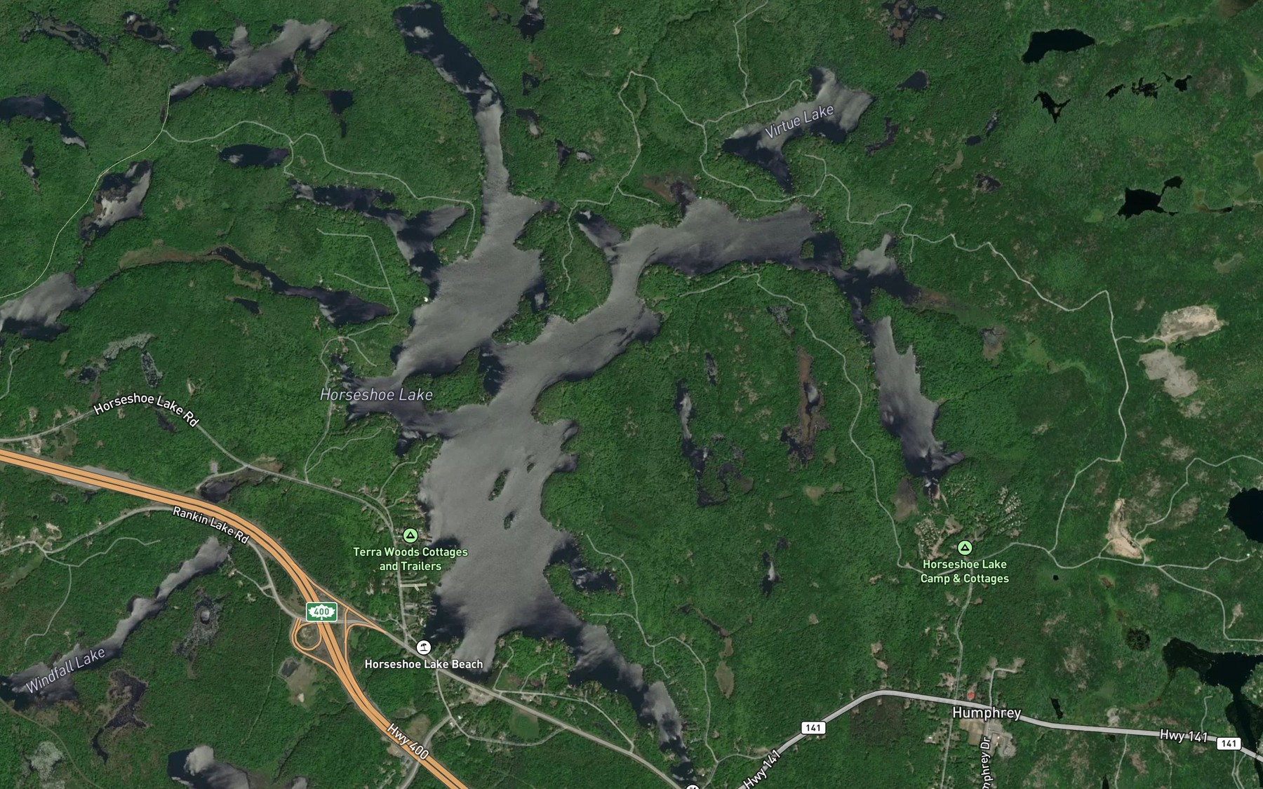 Satellite map of the Horseshoe Lake