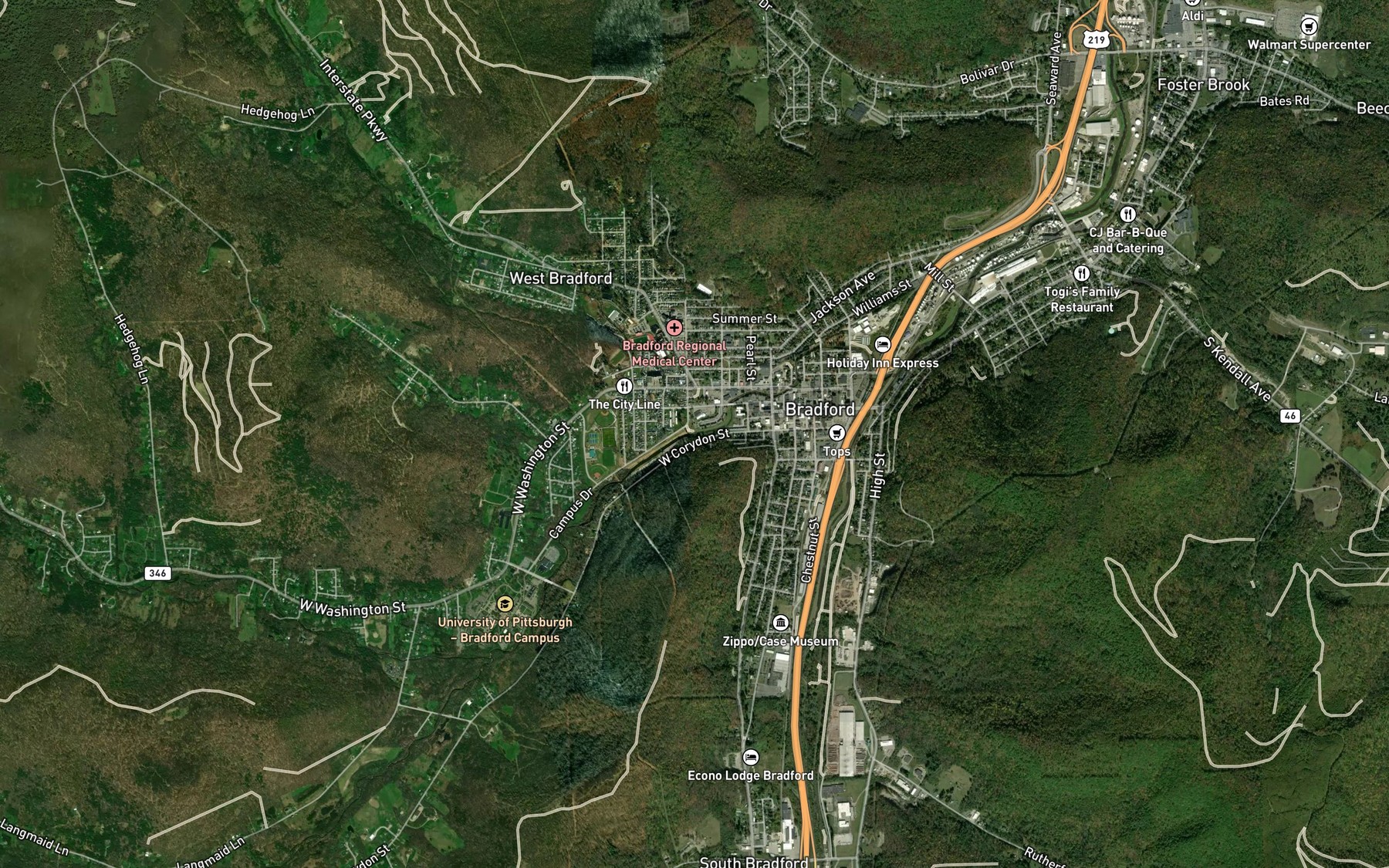 Satellite map of the Bennett Brook