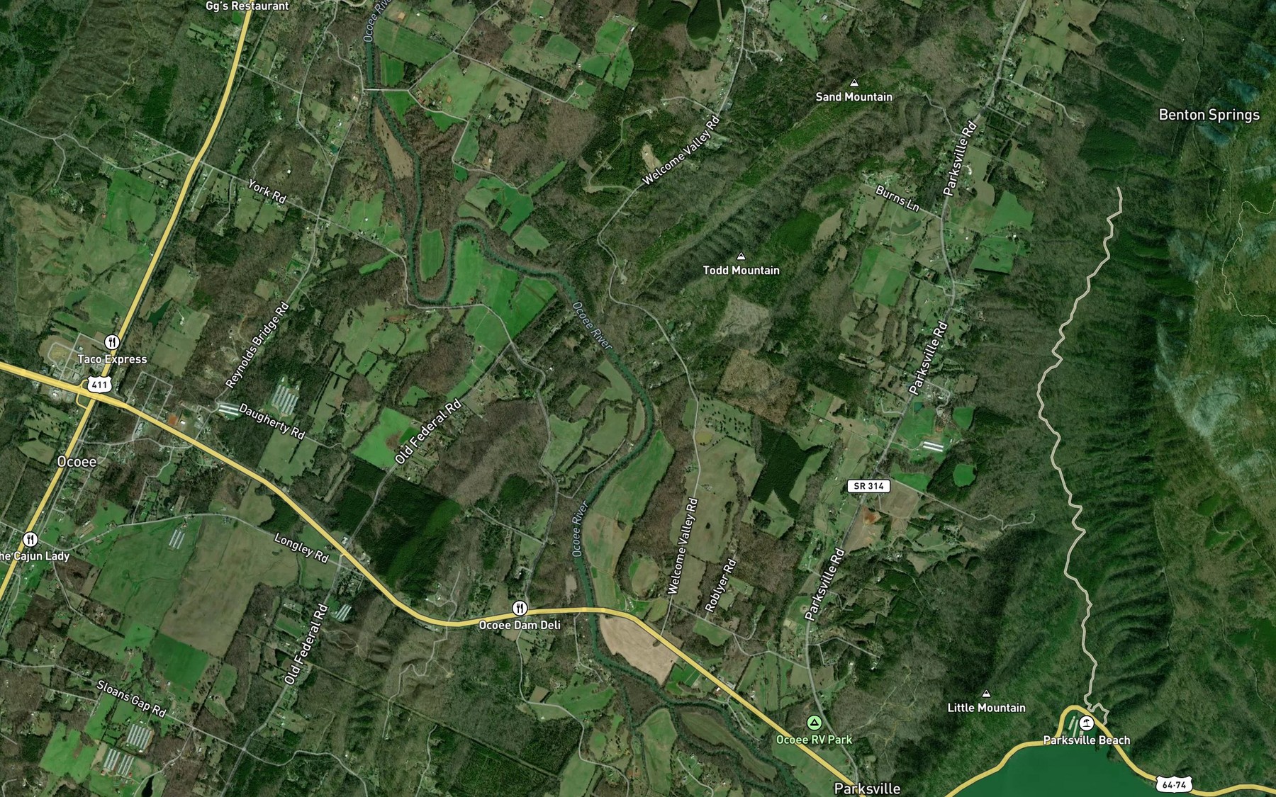 Satellite map of the Fetzer Branch